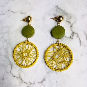 New! Boho Statement Thread Earrings Yellow Green.